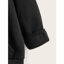Axxan Çocuk Unisex Kapüşonlu Ön ve Arka Fiery Rose Baskılı Sweatshirt - Siyah