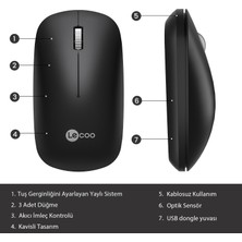 Lecoo WS214 1200 DPI 4 Tuşlu Kablosuz Mouse Siyah