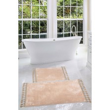 Bonny Home Relax Vizon 60X100 + 50X60 cm 2'li Köşeli Ponpon Saçaklı Banyo Halısı Paspası Seti Kaymaz Tabanlı