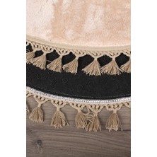 Bonny Home Relax Vizon Yuvarlak 150X150 cm Ponpon Saçaklı Kaymaz Tabanlı Makinede Yıkanabilir Banyo Paspası