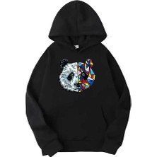 Medinenur Siyah Panda Baskılı Kapüşonlu Sweatshirt