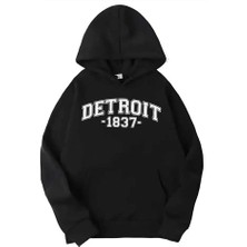 Medinenur Siyah Detroit Baskılı Kapüşonlu Sweatshirt