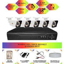 Bycam 5 Kameralı Gece Renkli Full Hd 1080P Kamera Seti 250 GB Harddisk -5K0D