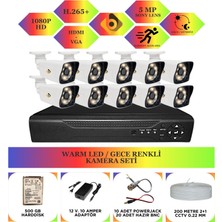 Bycam 10 Kameralı Gece Renkli Full Hd 1080P Kamera Seti 500 GB Harddisk -10K0D