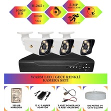 Bycam 3 Kameralı Gece Renkli Full Hd 1080P Kamera Seti 250 GB Harddisk -3K0D