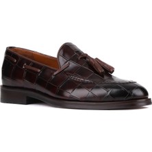 Shoetyle - Kahverengi Croco Deri Püsküllü Erkek Klasik Ayakkabı 250-7951