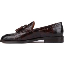 Shoetyle - Kahverengi Croco Deri Püsküllü Erkek Klasik Ayakkabı 250-7951