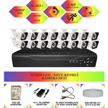 Bycam 16 Kameralı Gece Renkli Full Hd 1080P Kamera Seti 500 GB Harddisk -16K0D