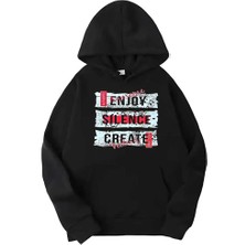Medinenur Siyah Enjoy Baskılı Kapüşonlu Sweatshirt Erkekler İçin Şık ve Rahat 2023 Sonbahar - Kış