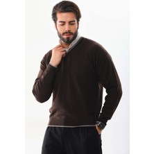 Günay Erkek V Yaka Yün Kazak 8000 Kahverengi