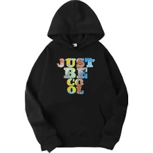 Medinenur Siyah Just Be Baskılı Kapüşonlu Sweatshirt