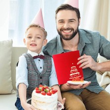 Qisem 2 Adet Doğum Günü Kartı Üç Boyutlu Pasta-Kırmızı Kapak + Altın Kapak (Yurt Dışından)