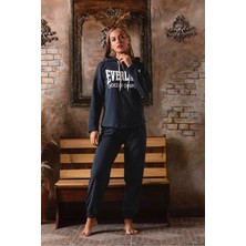 Kadın Yazı Baskılı Sweatshirt Pijama Takımı