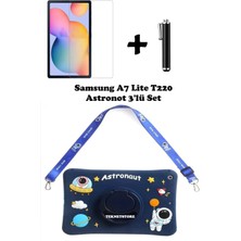 TEKNETSTORE Samsung Galaxy Tab A7 Lite T220 T225 T227 Uyumlu Popit Kılıf Askılı Stand Koruyucu 3'lü Set Silikon