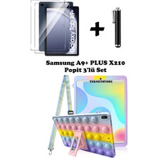 TEKNETSTORE Samsung Galaxy Tab A9 Plus 11 (2023) SM-X210 Uyumlu Popit Çocuk Kılıf Askılı Stand Eğlenceli 3lü Set