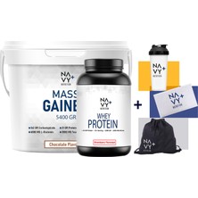 Navy Plus Nutrition 2300 gr Whey Protein Tozu Çilek Aroma + 5400 gr Mass Gainer Çikolata Aroma + Shaker + Havlu + Çanta