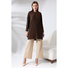 Ladies Bürümcük Kumaş Salaş Tunik 21124 Kahve