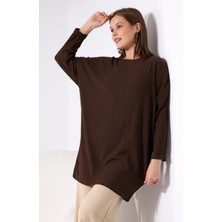 Ladies Bürümcük Kumaş Salaş Tunik 21124 Kahve