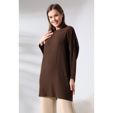 Ladies Bürümcük Kumaş Salaş Tunik 21124 Kahve