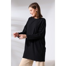 Ladies Bürümcük Kumaş Salaş Tunik 21124 Siyah