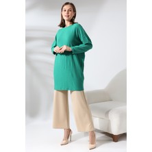 Ladies Bürümcük Kumaş Salaş Tunik 21124 Benetton Yeşili