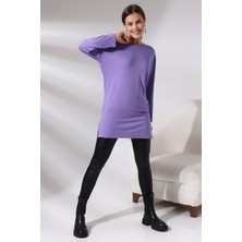 Ladies Uzun Kol Yırtmaçlı Bisiklet Yaka Likralı Tunik 20398 Violet