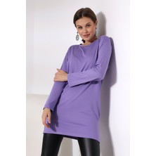 Ladies Uzun Kol Yırtmaçlı Bisiklet Yaka Likralı Tunik 20398 Violet