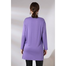 Ladies Uzun Kol Yırtmaçlı Bisiklet Yaka Likralı Tunik 20398 Violet