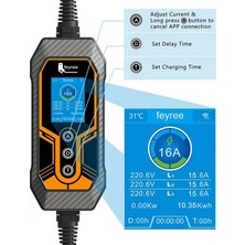 Feyree 16A 3 Faz Tip 2 Şarj Kablosu 11KW Wıfı-App Özellikli 5m Ev Şarj Cihazı Elektrikli Araç Şarj Kablosu Cee Fişli, Değiştirilebilir Akım 8/10/13/16A, IP67