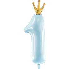Taçlı 1 Rakam Mavi Folyo Balon 90 cm