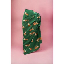 Pistore Yeşil Kaplan Desenli Uzun Pareo Saten Iç Göstermez Kadın Plaj Elbisesi Yeni Sezon