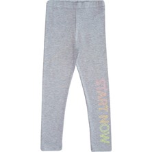 Açık Gri Start Now Baskılı Kız Çocuk Kışlık Şardonlu Kız Çocuk Tayt