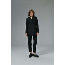 Saade Siyah Blazer Ceket-Pantolon Dokuma Alt-Üst Takım