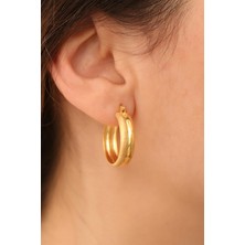 Nox Jewelry 925 Ayar Gümüş Parlak & Simli Mat Çift Sıra Halka Küpe