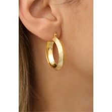 Nox Jewelry 925 Ayar Gümüş Yarısı Kumlu Yarısı Parlak Halka Küpe