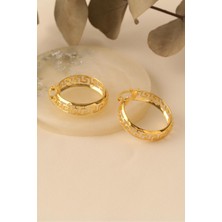 Nox Jewelry 925 Ayar Gümüş Grek Desenli Bombeli Halka Küpe