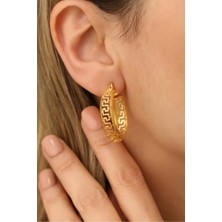 Nox Jewelry 925 Ayar Gümüş Grek Desenli Bombeli Halka Küpe