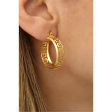 Nox Jewelry 925 Ayar Gümüş Simli Mat Grek Desenli Bombeli Halka Küpe