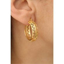 Nox Jewelry 925 Ayar Gümüş Üçgen Desenli Bombeli Halka Küpe