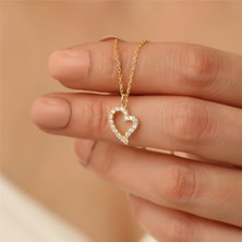 Nox Jewelry 14 Ayar Mikron Altın Kaplama Taşlı Kalp Gümüş Kolye - CNS00123
