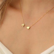 Nox Jewelry 925 Ayar Kişiye Özel Küçük Kalp Detaylı Harf Kolye
