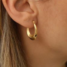 Nox Jewelry 14 Ayar Altın Kaplama Oval Halka Küpe – Küçük Kalın Huggie Günlük Şık Küpe