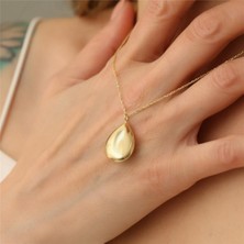 Nox Jewelry 925 Ayar Gümüş Altın Kaplama Parlak Yüzeyli Damla Kolye - CN00124