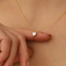 Nox Jewelry 14 Ayar Mikron Altın Kaplama Kalp Nisan Ayı Doğum Taşı Gümüş Kolye – Minimal Kadın Kolye - CNS00105
