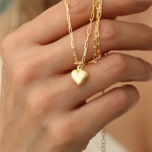 Nox Jewelry 925 Ayar Dikdörtgen Zincirli Bombeli Kalp Kolye