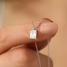 Nox Jewelry 925 Ayar Büyük Dikdörtgen Desenli Tektaş Kolye