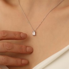Nox Jewelry 14 Ayar Mikron Altın Kaplama Nisan Doğum Taşı Kolye – Dikdörtgen Tektaş Minimal Kadın Kolye - CNS00102