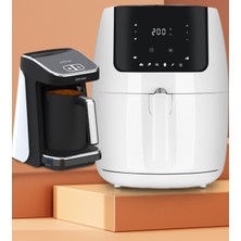 Goldmaster Avantajlı Beyaz Ikili Set 7 Litre Xxl Airfryer Hava Fritözü 5 Fincan Kapasiteli Türk Kahve Makinesi