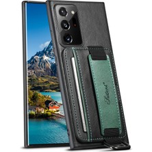 Seashell Digital Samsung Galaxy NOTE20 ULTRA/NOTE20 Ultra 5g Kart Tutucu Kılıf Deri Kaplamalı Pc+Tpu Telefon Kapağı Kickstand ve El Kayışı-Black Için Suteni H13 (Yurt Dışından)