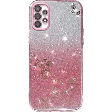 Seashell Digital Samsung Galaxy A23 5g (Global VERSIYON)/A23 4g Rhinestone Dekoru Durumu Gradient Flower Desen Telefon Tpu Kapak Golü Altın (Yurt Dışından)